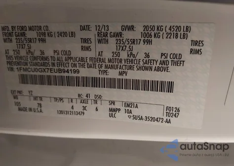 2014 Ford Escape Se from USA, damaged, VIN 1FMCU0GX7EUB94199